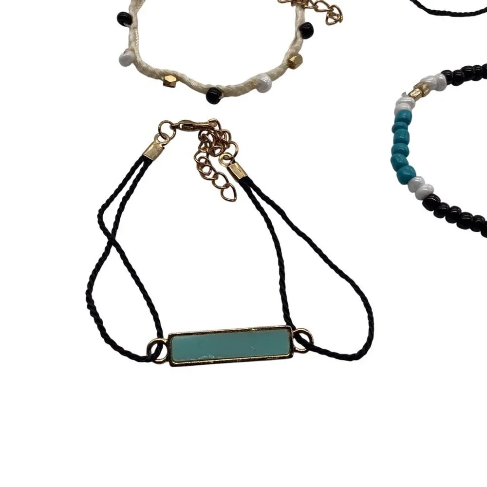 Set Of 5 Adjustable Handmade Beaded &‎ Woven Bracelets With Gold Accents
